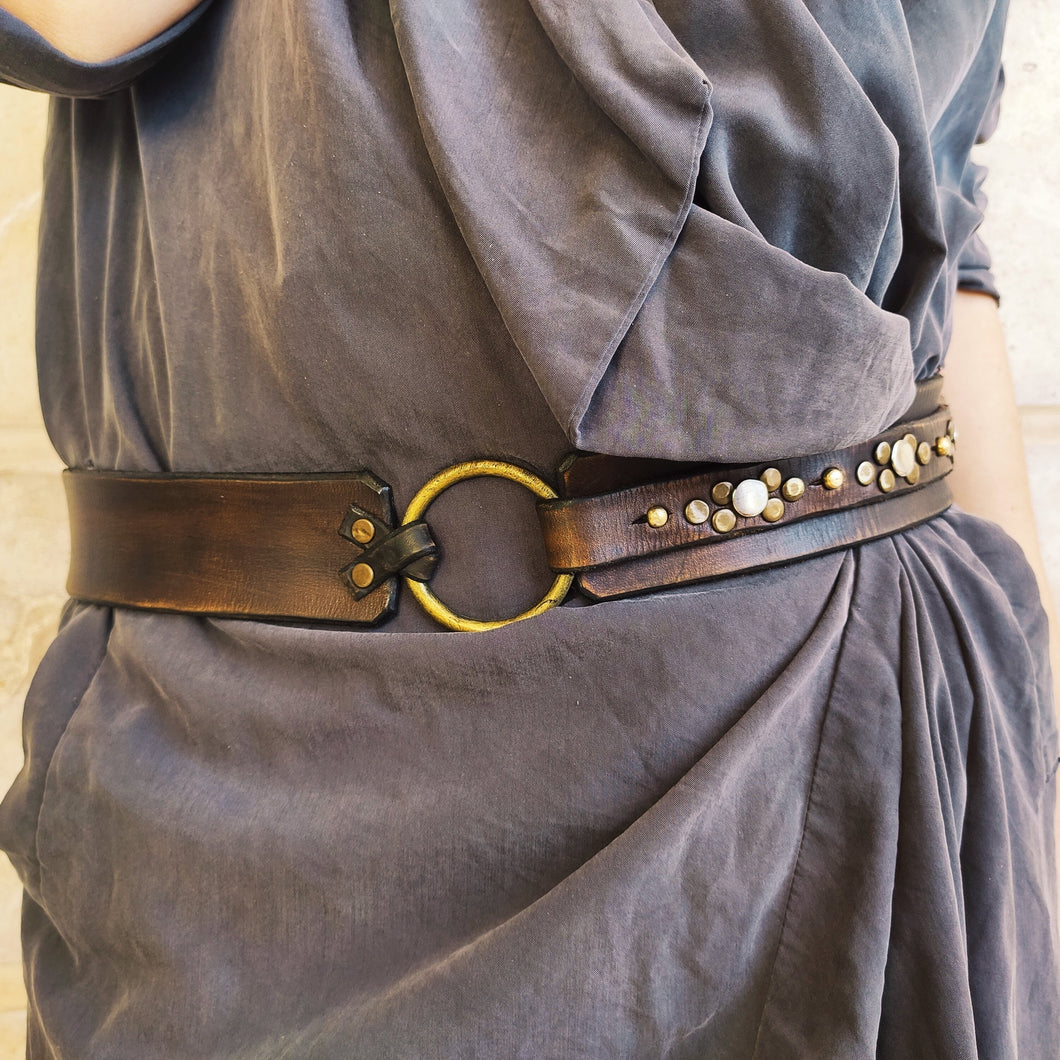 Unique Western Leather Belt for Women - Customizable Design Brown - No Buckle Required