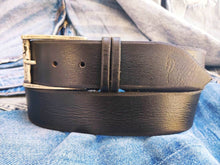 Black Leather Mens Belt with Silver Buckle and Personalization Option