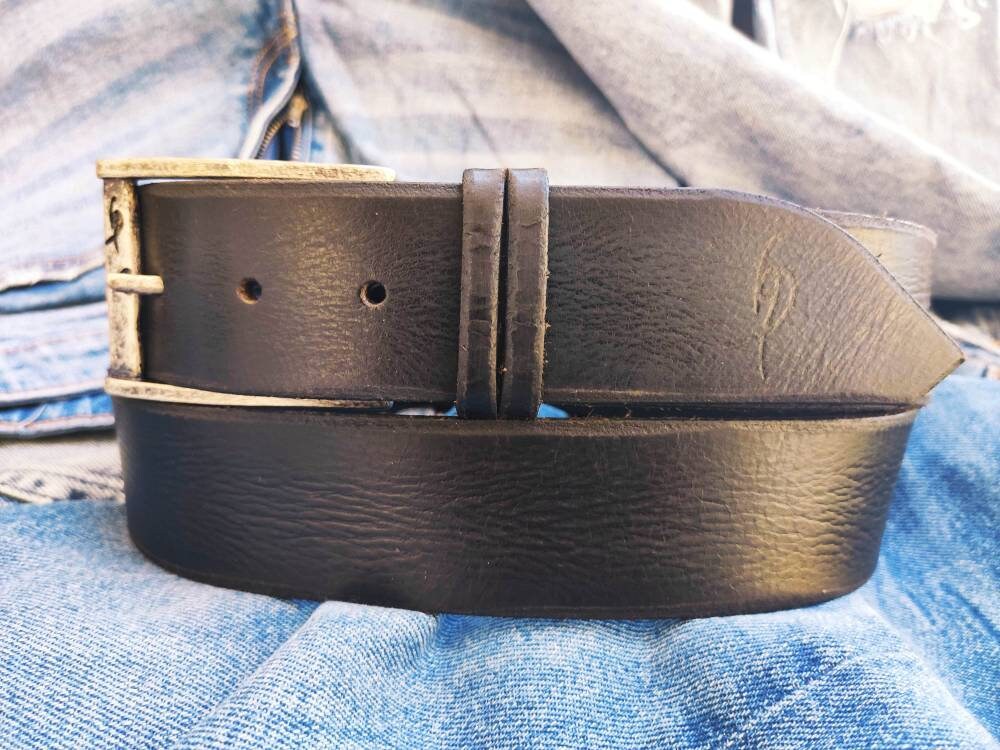 Personalized Black Leather Mens Belt with Silver Buckle - Genuine Leather Perfect Christmas Gift for Him by Ishaor