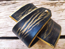 Black Leather Wrap Bracelet with Gold Geometry - Personalized Option Statement