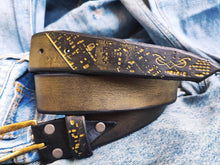 Gorgeous Black and Gold Leather Belt - Elegant Computer Card Design - Gift for Her by Ishaor