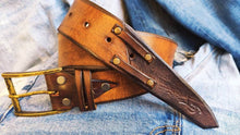 Handmade Brown Leather Men's Belt - Cowboy Fashion - Customizable