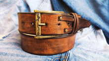 Handmade Brown Leather Men's Belt - Cowboy Fashion - Customizable
