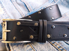 Mens Black Leather Belt with Rivets - Rock and Roll - Gift for Men