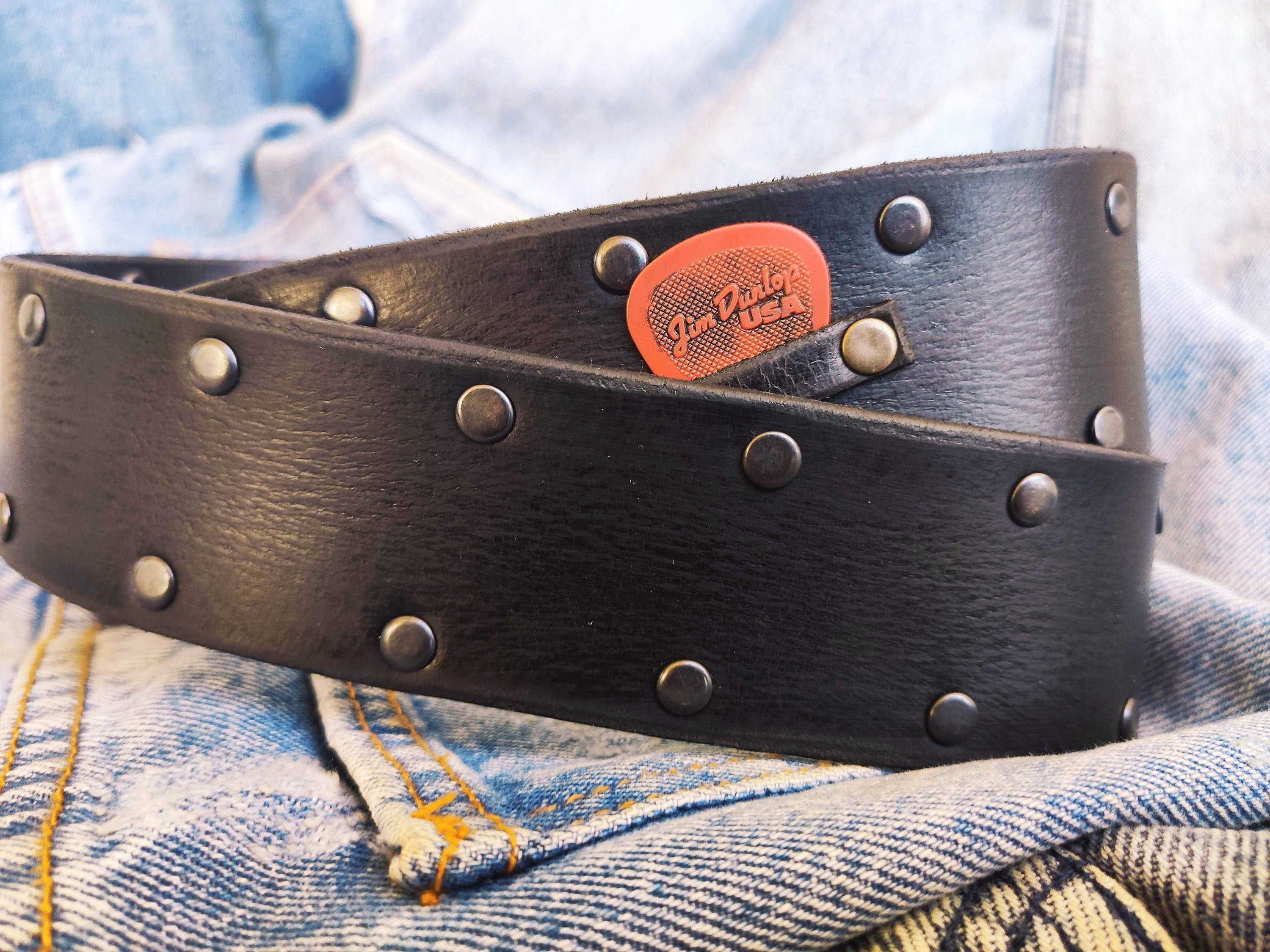 Mens Black Leather Belt with Rivets - Rock and Roll - Gift for Men