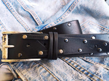 Mens Black Leather Belt with Rivets - Rock and Roll - Gift for Men