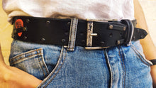 Mens Black Leather Belt with Rivets - Rock and Roll - Gift for Men