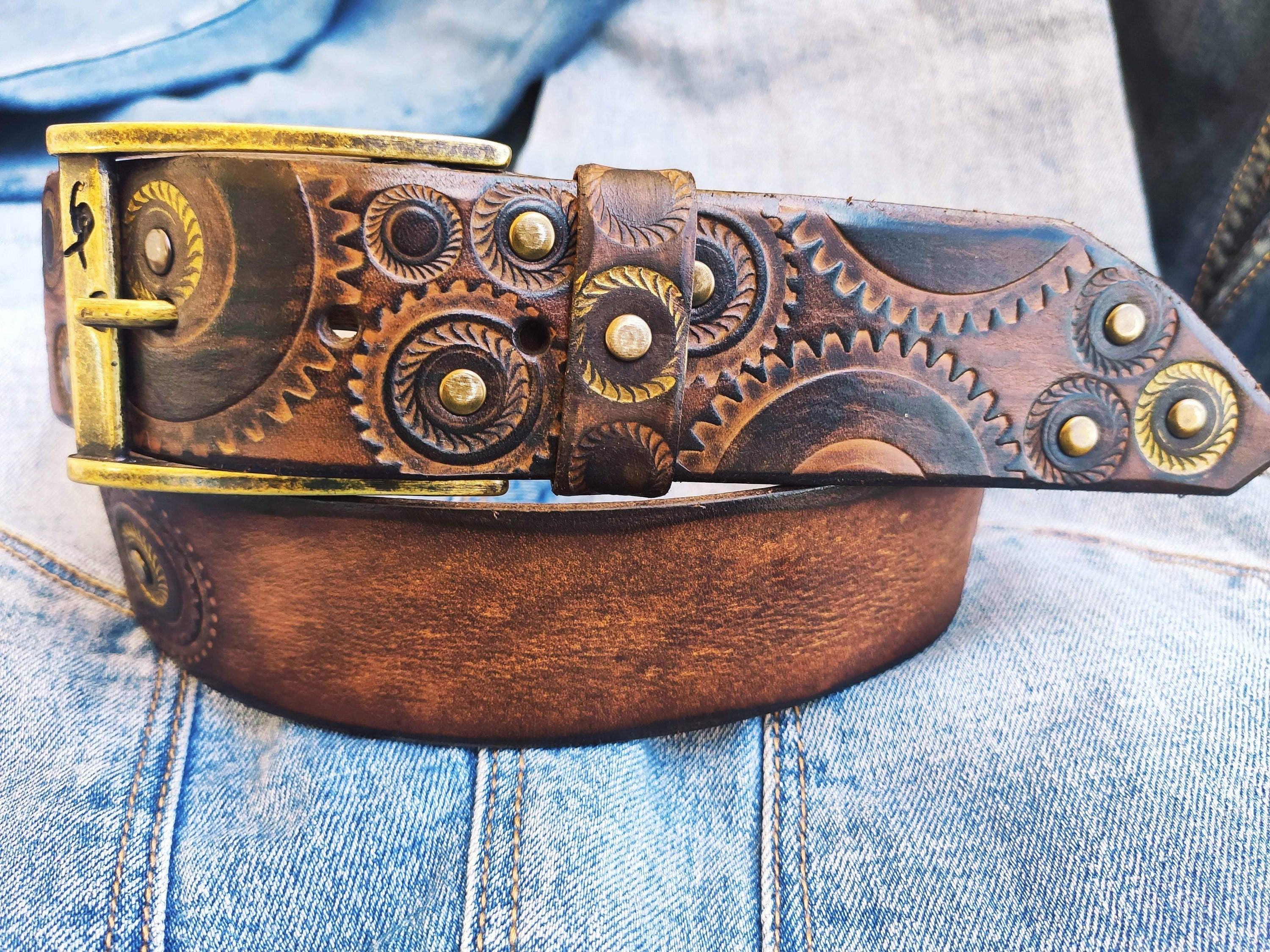 Handmade Steampunk Leather Belt – Motorcycle Gear Design, Burning Man Style