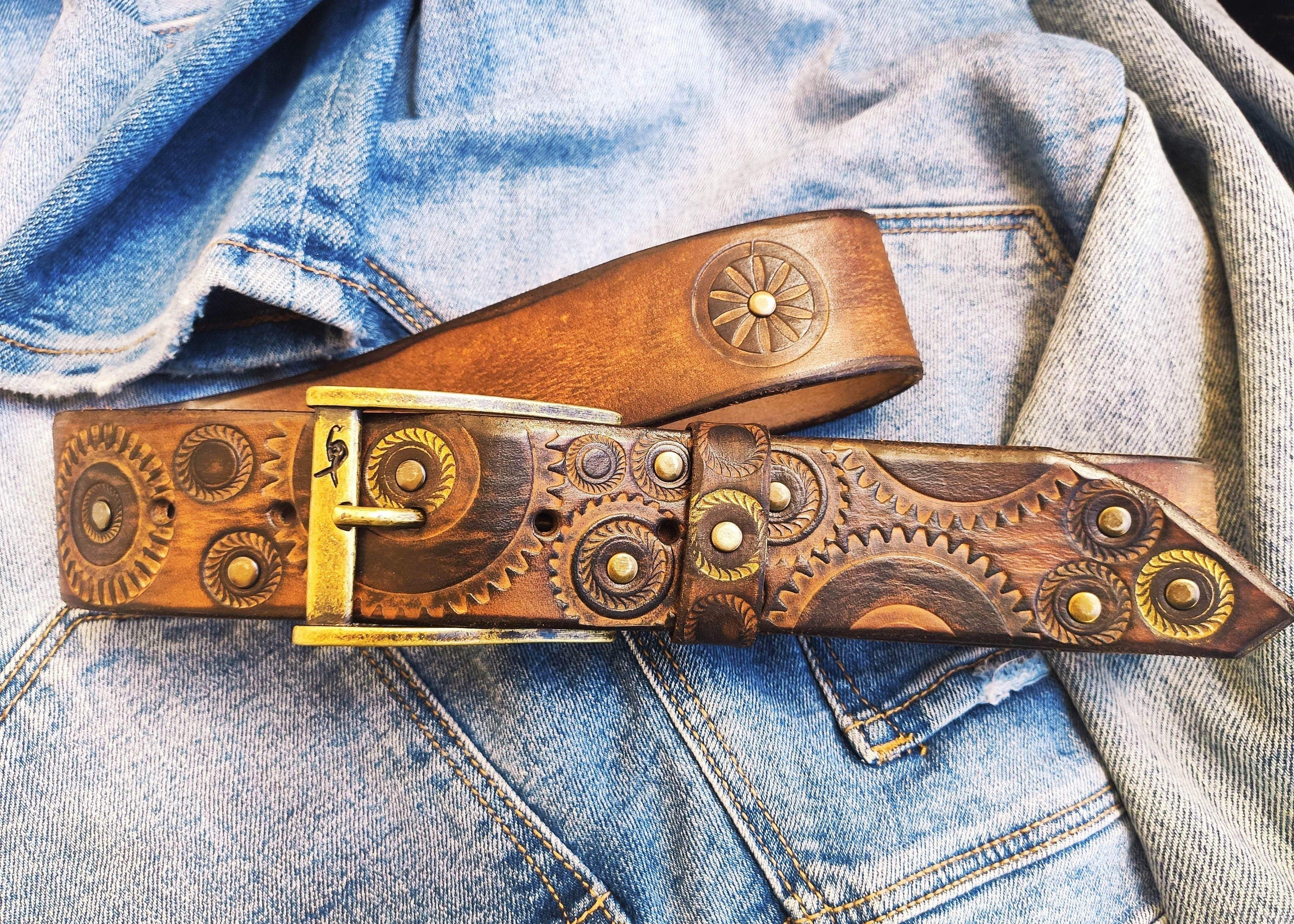 Handmade Steampunk Leather Belt β Motorcycle Gear Design, Burning Man Style