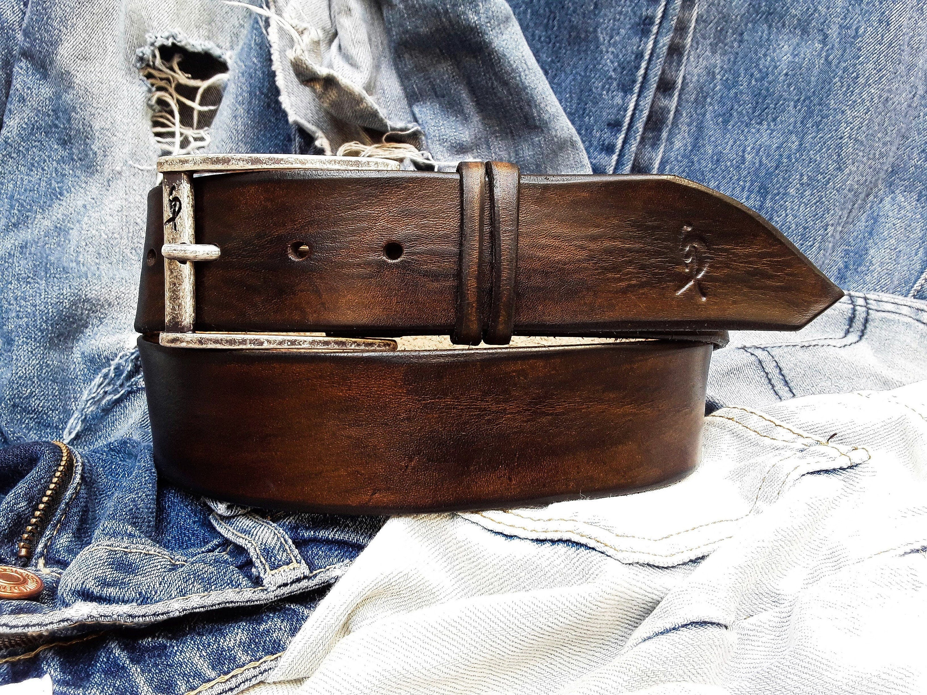 Personalized Full Grain Leather Mens Belt for Christmas Gift - Brown