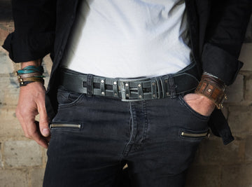 Mens Black Leather Belt Personalized with Name Engraving Option
