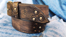 Ishaor Biker Style Brown Leather Belt - Motorcycle Gear Design