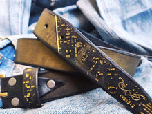 Gorgeous Black and Gold Leather Belt - Elegant Computer Card Design - Gift for Her by Ishaor