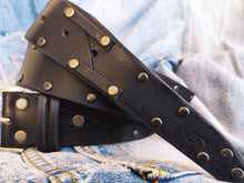 Mens Black Leather Belt with Rivets - Rock and Roll - Gift for Men