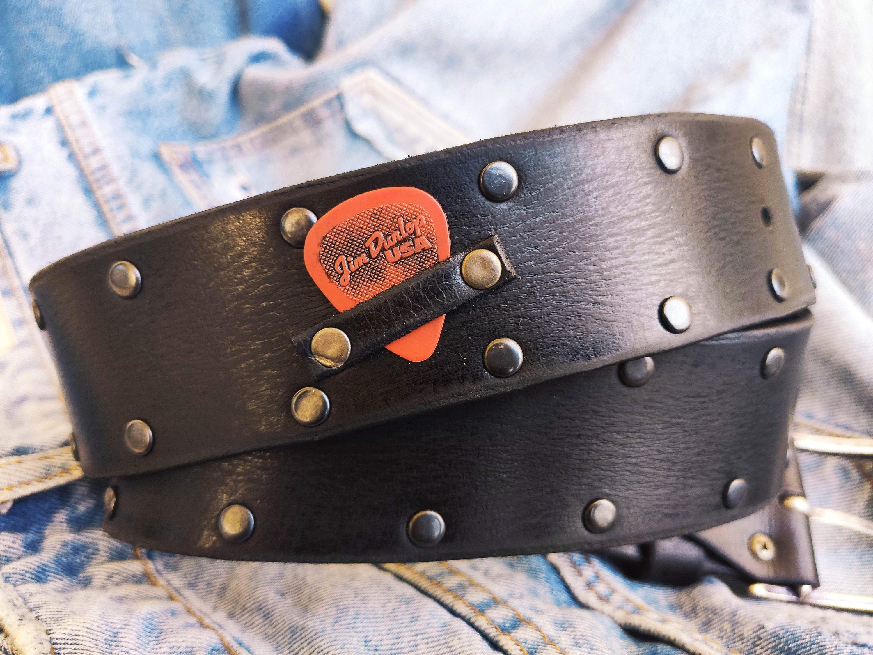 Mens Black Leather Belt with Rivets - Rock and Roll - Gift for Men