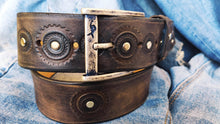 Ishaor Biker Style Brown Leather Belt - Motorcycle Gear Design