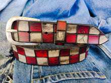 Handcrafted Red and White Leather Belt for Men and Women - Unique Buckle Design for Boho Lovers - Durable and Stylish Unisex Gift