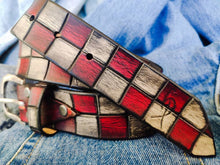 Handcrafted Red and White Leather Belt for Men and Women - Unique Buckle Design for Boho Lovers - Durable and Stylish Unisex Gift