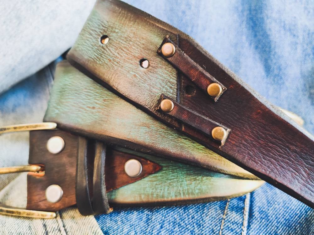 Vintage Turquoise Leather Belt for Men - Perfect Gift Option