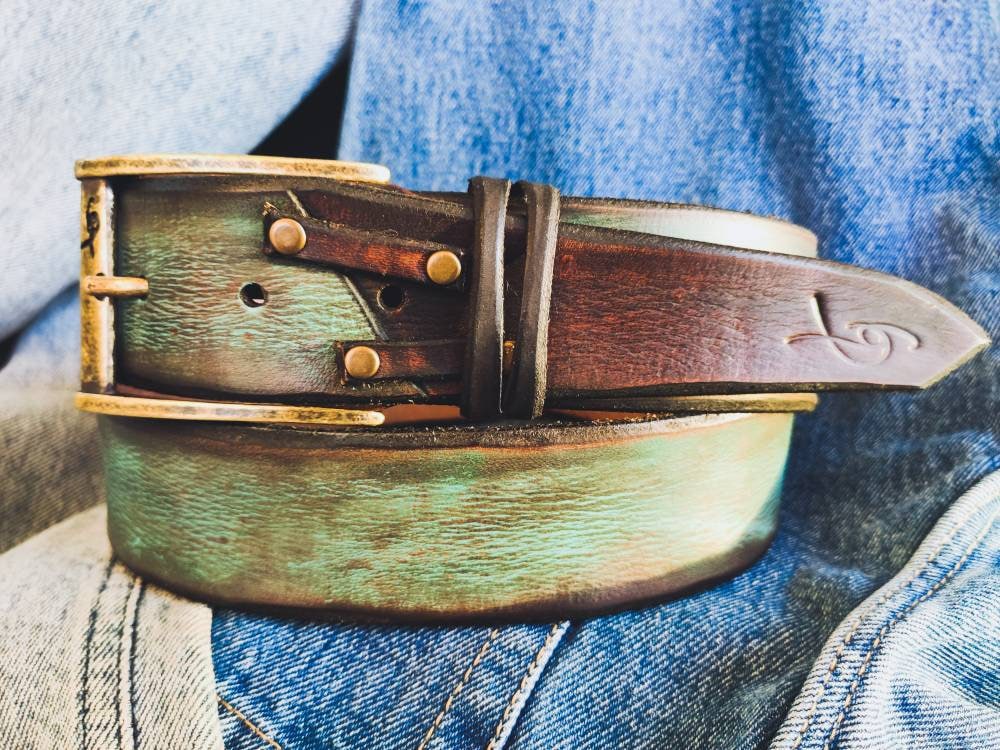 Vintage Turquoise Leather Belt for Men - Perfect Gift Option