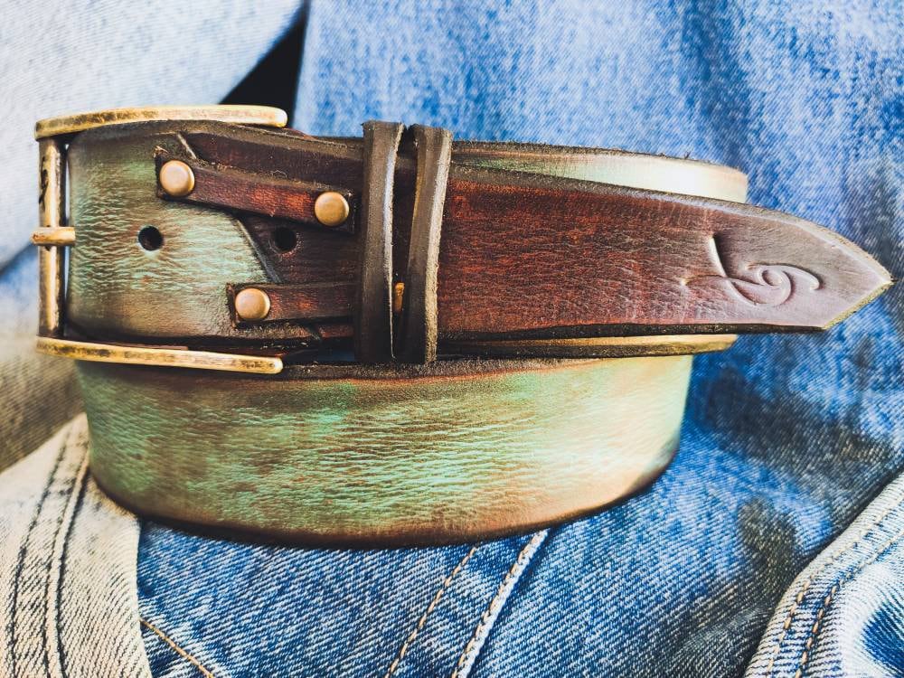Vintage Turquoise Leather Belt for Men - Perfect Gift Option