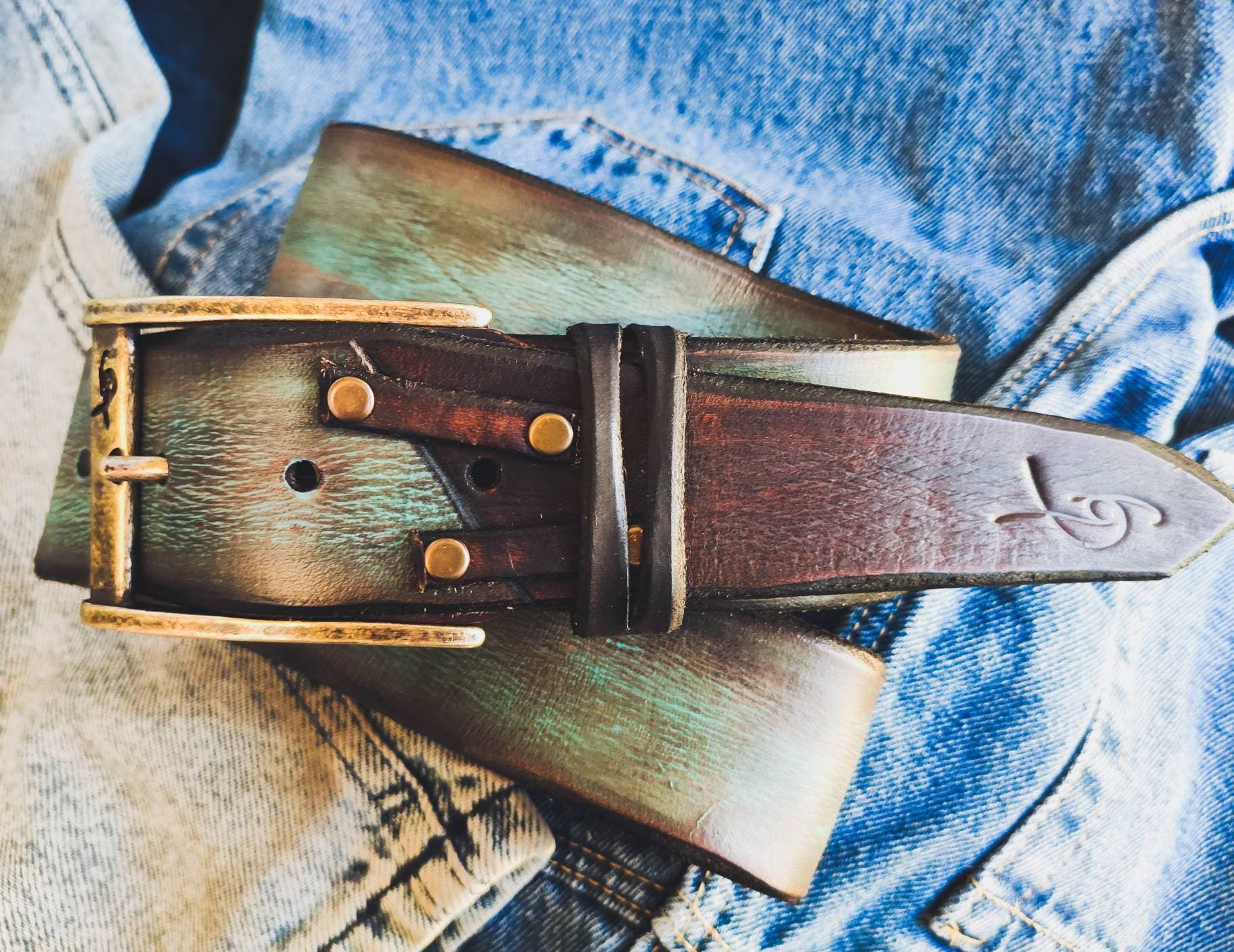 Vintage Turquoise Leather Belt for Men - Perfect Gift Option