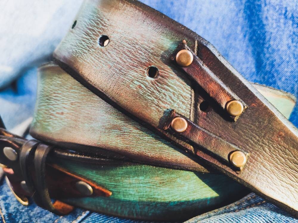 Vintage Turquoise Leather Belt for Men - Perfect Gift Option