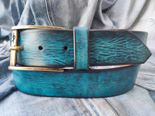 Ishaor Turquoise Color leather Belt with Blue and Black wash - Stylish Durable and Customized