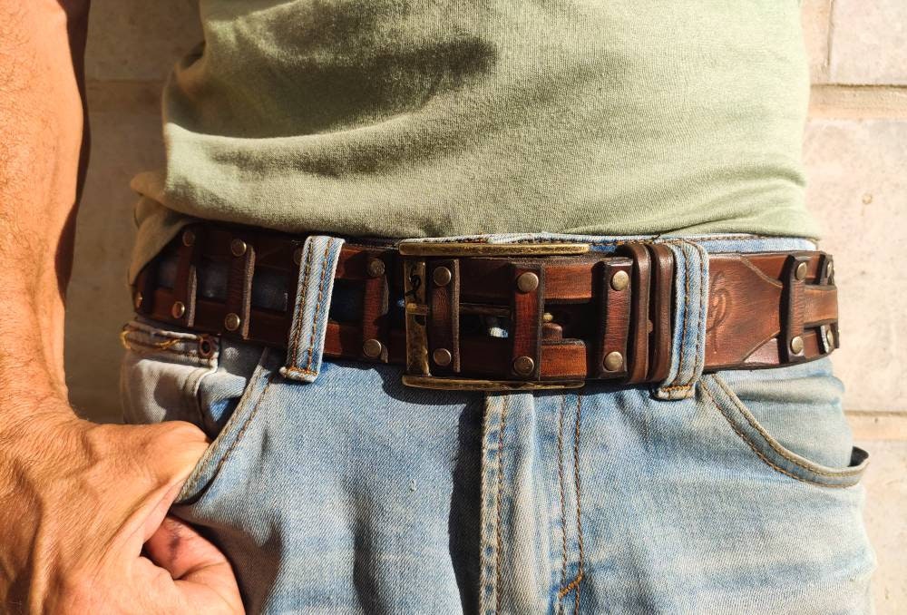 Handcrafted Leather Belt for Men by Ishaor - Designer Artisan Vintage Style Perfect Personalized Gift