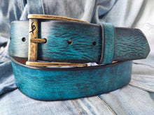Ishaor Turquoise Color leather Belt with Blue and Black wash - Stylish Durable and Customized
