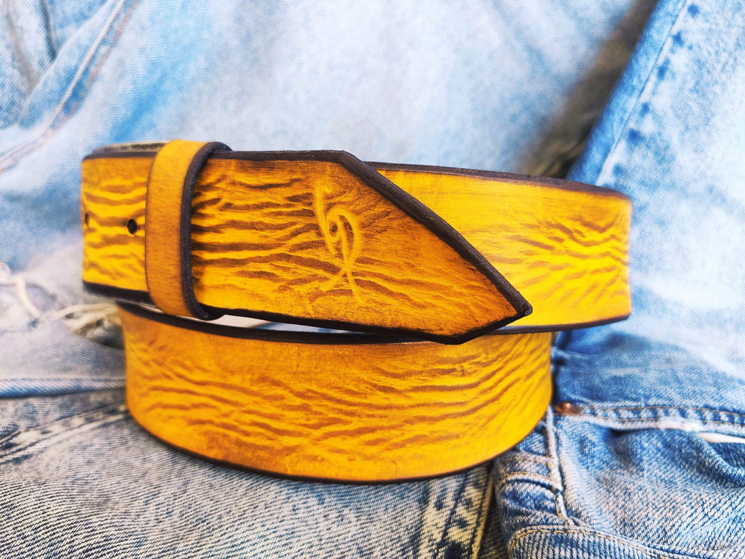 Personalized Yellow Leather Belt with Brown Wash - Perfect for Jeans - Add a Name for a Unique Gift