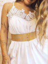 White and Gold Leather Bridal Belt - Handmade Wedding Dress Accessory for Your Big Day