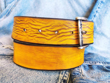 Yellow Leather Belt for Jeans Personalized Gift with Name