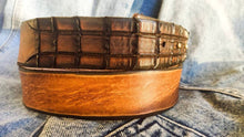 Handmade Brown Leather Belt - Unique Alligator Texture No Buckle - Customizable Gift for Men
