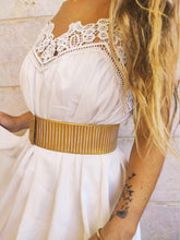White and Gold Leather Bridal Belt - Handmade Wedding Dress Accessory for Your Big Day