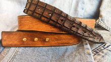 Handmade Brown Leather Belt - Unique Alligator Texture No Buckle - Customizable Gift for Men