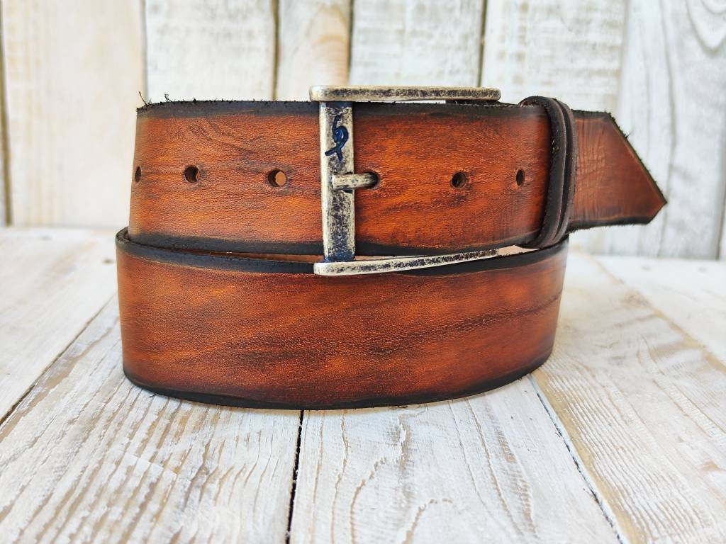 Handmade Brown Leather Mens Belt High Quality Anniversary Gift for Him