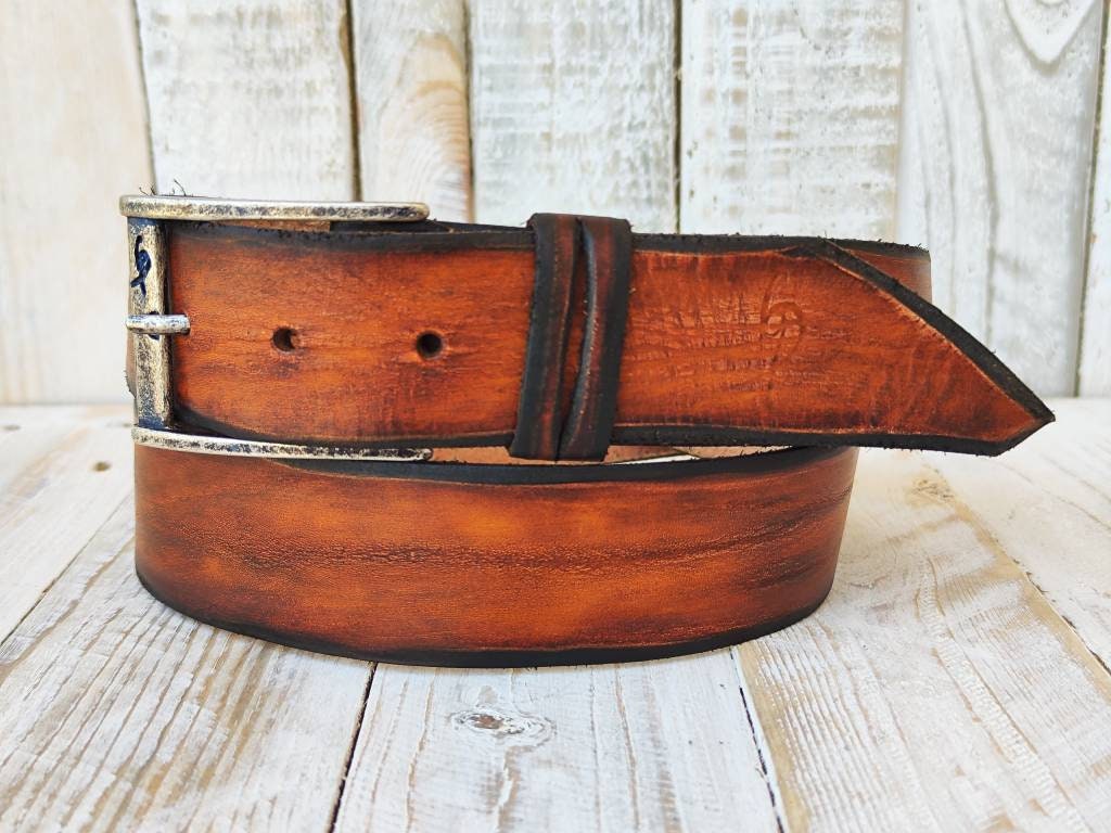 Handmade Brown Leather Mens Belt High Quality Anniversary Gift for Him