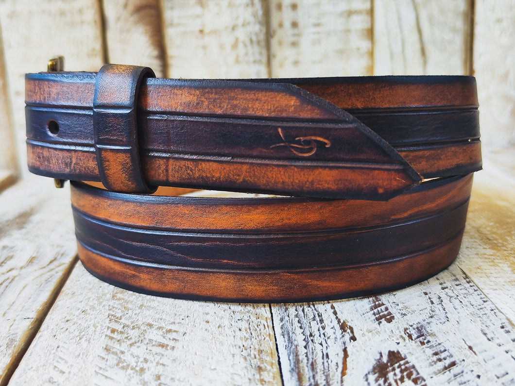 Handcrafted Leather Belt with Three Stripes in Brown Bronze Removable Buckle - Premium Quality for Men