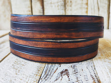 Handcrafted Leather Belt with Three Stripes in Shades of Brown and Bronze and Removable Buckle