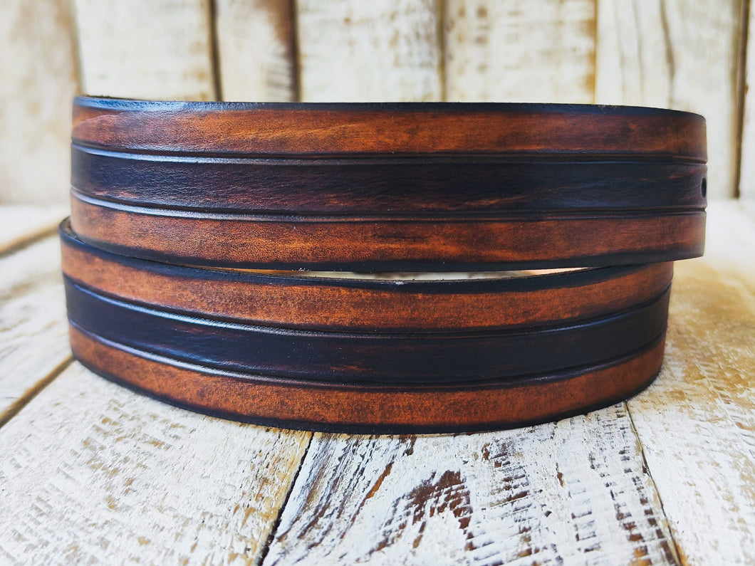 Handcrafted Leather Belt with Three Stripes in Brown Bronze Removable Buckle - Premium Quality for Men