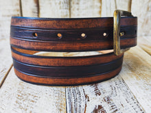 Handcrafted Leather Belt with Three Stripes in Shades of Brown and Bronze and Removable Buckle