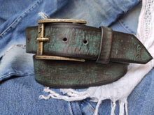 Distressed Turquoise Leather Belt - Personalized Statement Piece for Jeans - Rough Finish Stunning Design - Perfect Gift Option