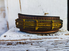 Brown Leather Mens Wrap Cuff Bracelet  Rasta Color  Crocodile Texture  Ishaor