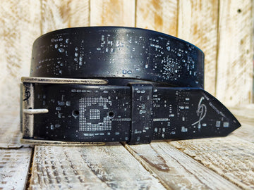 Black Leather Belt with silver E-Stamp and silver removable buckle by  Ishaor