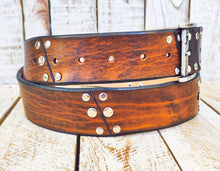 Brown Leather Rodeo Rock Belt - Handcrafted with Silver Buckle - Mens Accessory