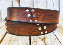 Brown Leather Rodeo Rock Belt - Handcrafted with Silver Buckle - Mens Accessory