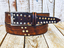 Brown Leather Rodeo Rock Belt - Handcrafted with Silver Buckle - Mens Accessory