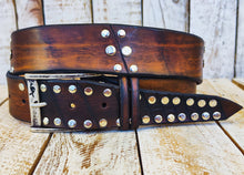 Brown Leather Rodeo Rock Belt - Handcrafted with Silver Buckle - Mens Accessory