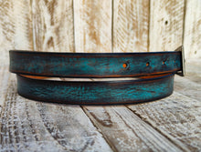 Distressed Turquoise Leather Belt with Silver Buckle - Stylish Unisex Statement Piece for Jeans